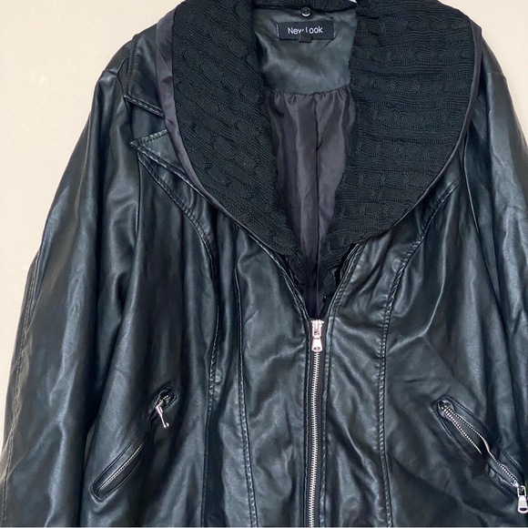 Faux Leather Jacket with Sweater Lapels - Picture 2 of 7